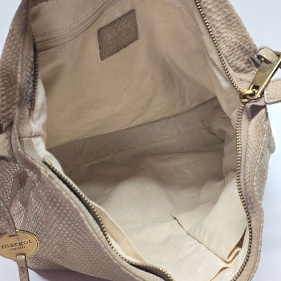 Margot New York Snakeskin Textured Tan Suede Leather Boho Shoulder Hobo Bag - Picture 7 of 9